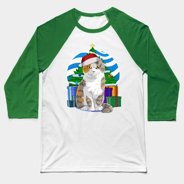 Scottish Fold Cat Santa Christmas Gift Baseball T-Shirt by Noseking